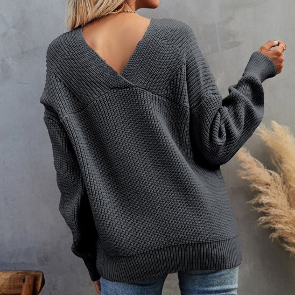 Cozy Grey Twist Oversized Knit Sweater Top Minimalist - Picture 8 of 11
